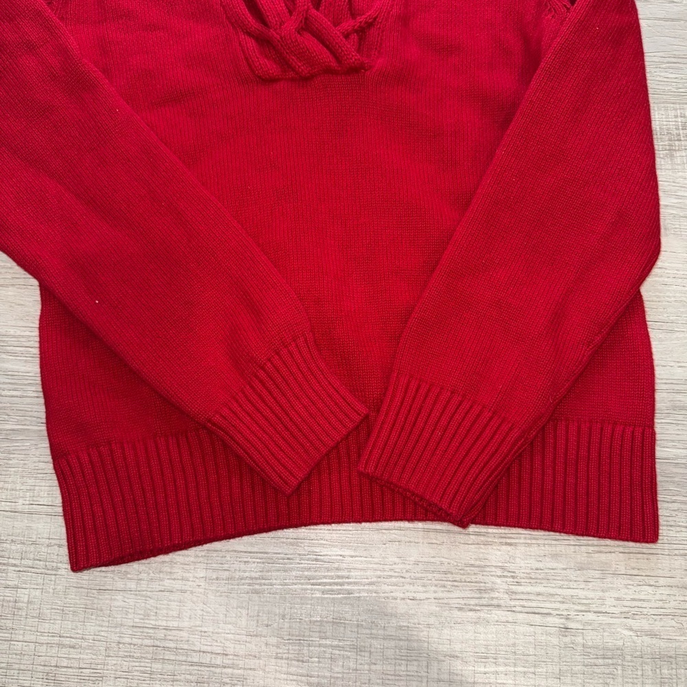 Chaps women’s Vibrant Red Cowl Neck Sweater size L 100%cotton - Picture 10 of 11
